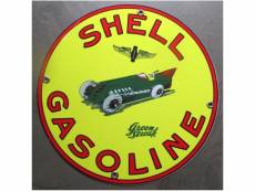 "plaque alu shell gasoline avec voiture ancienne tole metal garage huile pompe à essence"