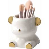 Porte-pinceaux de maquillage en forme d'ours mignon, mini tasse de rangement pour pinceaux cosmétiques en porcelaine, porte-crayon blanc décoratif,