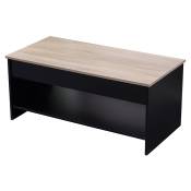 Table basse avec plateau relevable noire et bois