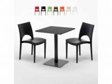 Table carrée 60x60 noire avec 2 chaises colorées paris licorice