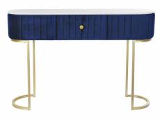 Table console en velours bleu et métal doré - longueur 120 x profondeur 35 x hauteur 80 cm