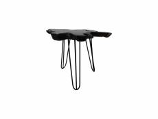 Table d'appoint ronde - teck/expoxy/fer - noir/marron - ø 55 - 60 x 40 cm