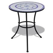Table de jardin ronde céramique bleu et métal noir