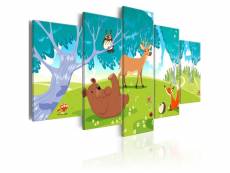 Tableau sur toile en 5 panneaux décoration murale image imprimée cadre en bois à suspendre animaux amicaux (5 parties) 200x100 cm 11_0007669