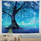 Xinuy - Tapisserie Murales Forêt Magique Arbre Bleu Tenture Murale Tapisserie pour Chambre Salon -130x150cm