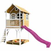 AXI - Sarah Maison Enfant avec Bac à Sable & Toboggan rose | Aire de Jeux pour l'extérieur en marron & blanc | Maisonnette / Cabane de Jeu en Bois