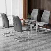 Chaises de table de salle à manger 4 pièces, ensemble de chaises luge, structure en métal chromé, siège en simili cuir pu et tissu en lin, chaise à