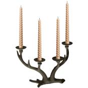 Chandelier en bois de cerf, candélabre chandelle ø 4 cm, porte-bougie vintage en fonte, quatre bras, marron - Relaxdays