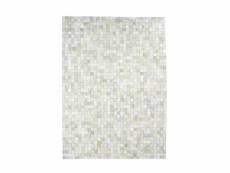 Cuir - tapis en cuirs recyclés motif mosaïque blanc 160x230