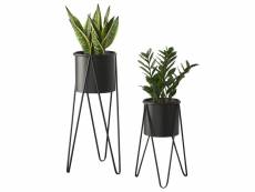 [en.casa] set de 2 supports de plante cache-pot pot de fleur bac à fleurs métal noir tailles différentes