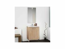 Ensemble meuble salle de bain 60 cm chêne + vasque + miroir - olten - l 60 x l 46 x h 70 cm - neuf