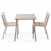 Ensemble table de jardin carrée et 2 chaises acier taupe - Palavas - Taupe