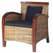 Fauteuil chaise siège lounge design club sofa salon rotin tissé à la main marron - Marron