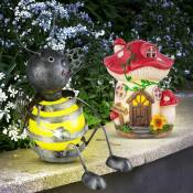 Figurines solaires pour la décoration extérieure Maison de fées Décoration de jardin Lampe de champignon Figure d'abeille Jardin, plastique métal,