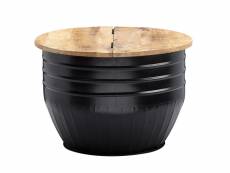 Finebuy table basse mango en bois massif metal noir 60 x 41 x 60 cm | table d'appoint de style moderne | table de salon avec espace de stockage rond