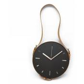 Horloge murale noir avec ceinture brun en cuir pu (5907595448727)