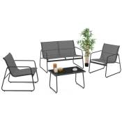 Idmarket - Salon de jardin bas malaga 4 places avec canapé, fauteuils et table gris anthracite - Gris