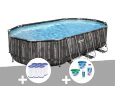 Kit piscine tubulaire ovale Bestway Power Steel décor bois 6,10 x 3,66 x 1,22 m + 6 cartouches de filtration + Kit de traitement au chlore