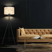 Lampadaire textile salon uplighter lampadaire avec motif, métal noir textile bleu gris, 1x E27, DxH 62x158 cm
