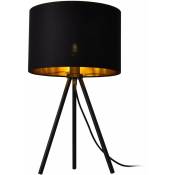 Lampe de bureau élégante lampe de table stylée liseuse trépied E14 métal tissu hauteur 51 cm noir doré - Métal