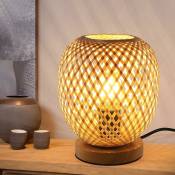 Lampe de Table en Bambou, Éclairage de Table E27 en Bambou, Style Vintage Tissé en Bambou avec Variateur pour Chambre à Coucher, Salon (Ampoule non