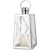 Lanterne décorative en acier inoxydable en métal, panneau en verre trempé, 30 cm, argent