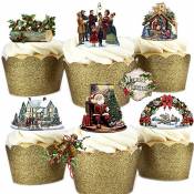 Lot de 29 décorations de gâteaux en papier gaufrette comestible sur le thème de Noël victorien vintage