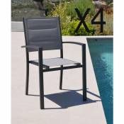 Lot de 4 fauteuils en aluminium et texaline coloris Gris - Dim : 56.5 x 60 x 90 cm -PEGANE-