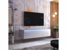 Meuble tv - skylara - 160 cm - blanc mat / blanc brillant
