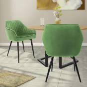 Ml-design - Lot 2x Chaises de Salle à Manger - Vert (Sauge) - Style Moderne - Dossier/Accoudoirs Rembourrée Aspect Velours - Pieds en Métal Noir