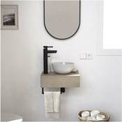Mob-in - Meuble lave-mains soho plan épais vasque blanche + miroir - Décor chêne