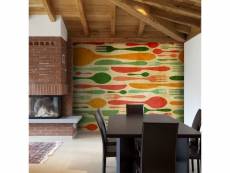 Papier peint intissé motifs de cuisine couverts en vert et orange taille 350 x 270 cm PD14210-350-270