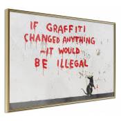 Paris Prix - Affiche Murale Encadrée 'banksy If Graffiti Changed Anything' 30 x 20 Cm Or