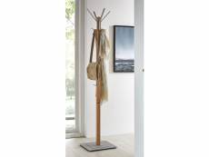 Porte-manteaux coloris chêne-alu en bois massif - l 40 x p 40 x h 184 cm -pegane- PEGANE