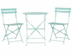 Salon de jardin bistrot table et 2 chaises en acier vert menthe fiori 250482