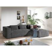 Stella - canapé d'angle - en velours côtelé - 4 places -style contemporain - droit - gris foncé - Gris foncé