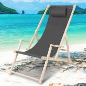 Swanew - Chaise longue pivotante pliante Chaise longue de plage Chaise longue de balcon Chaise en bois Gris Avec Mains Courantes