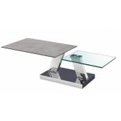 Table open à doubles plateaux pivotants en verre trempé et céramique ciment - gris