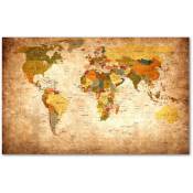 Tableau carte du monde ton orangé - 80x50 cm - Multicouleur