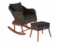 Tectake fauteuil à bascule en rotin rovigo avec repose-pieds vibo - marron 404836