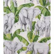 Tissu imprimé éléphants et feuillages - Vert - 2.8 m