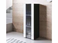 Vitrine armoire 1 porte led | 40 x 128 x 29cm | noir et blanc finition brillante | 3 compartiments | meuble de rangement | modèle luke v2 VISD002BLWHP