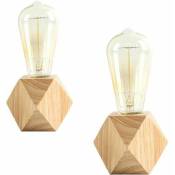 2 pièces petite lampe de table lampe de chevet avec base en bois diamant à côté de la lampe, E27 60W parfait pour chambre à coucher, salon ou bureau