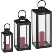 3 lanternes, de décoration, trois tailles, modernes, en métal, pour bougies, extérieur et intérieur, noir - Relaxdays