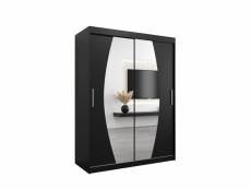 Armoire de chambre globe noir 150 avec 2 portes coulissantes et miroir penderie (tringle) avec étagères sans tiroirs