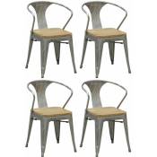 Aubry Gaspard - Chaise industrielle en métal et bois d'orme (Lot de 4) Acier brossé gris - Acier brossé