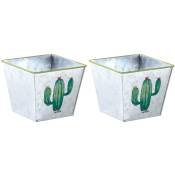 Aubry Gaspard - Corbeille carré en métal galvanisé Cactus (Lot de 2) - Vert