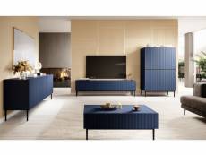 Bobochic ensemble kasha avec meuble tv 200 cm + buffet 4 portes 200 cm pieds noirs bleu foncé