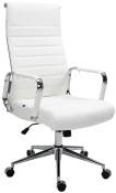 Chaise de bureau réglable Pivotant en véritable cuir Blanc