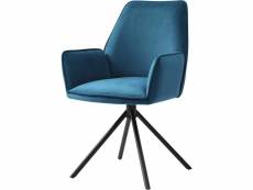 Chaise fauteuil rembourré salon bureau avec accoudoirs rotation 90° en velours bleu fal04036